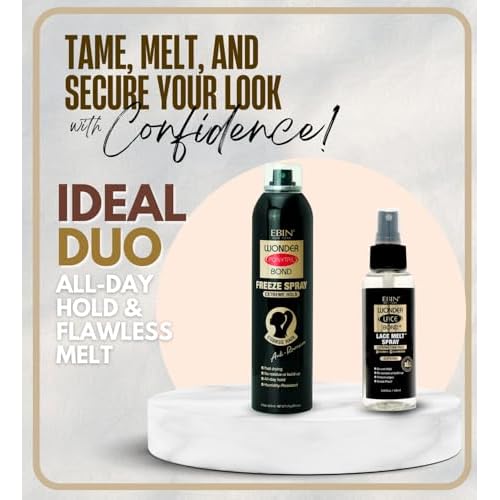 EBIN NEW YORK Melting Spray for Lace Wigs ? Wonder Lace Bond Bundle with Wonder Ponytail Bond Freeze Spray - Extreme Hold Strong Hold Styling & Seamless Wig Application ? Gift Set (2 Items)