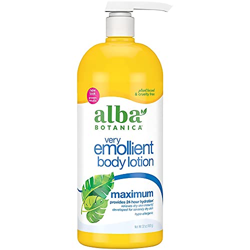 Alba Botanica Very Emollient Body Lotion, Unscented Original and Maximum Dry Skin Formula, 32 Oz Each