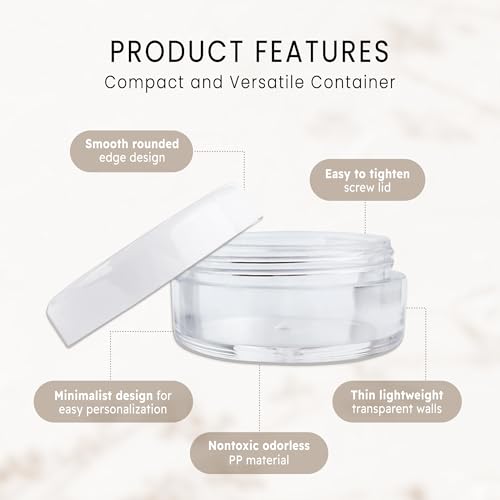 (Quantity: 200 Pieces) Beauticom 5G/5ML Round Clear Jars with White Lids for Lotion, Creams, Toners, Lip Balms, Makeup Samples