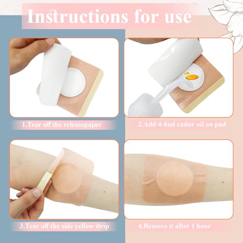 100pcs Castor Oil Patches, Urknall Castor Oil Pack Wrap Organic Cotton Belly Button Patches for Caster Oil Self-Adhesive Pads Belly Patch Anti Leakage Design No Wash & Portable