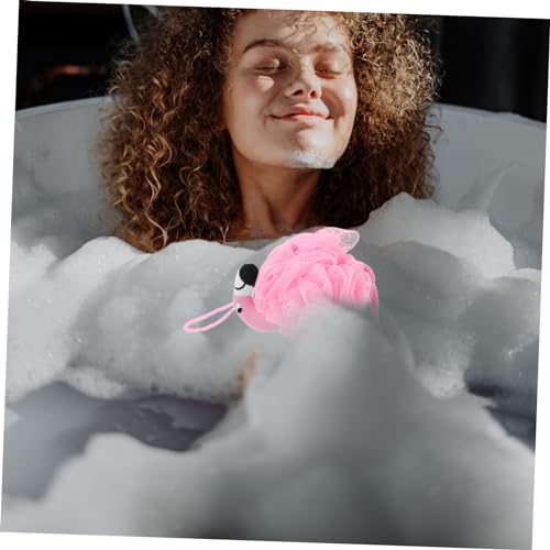 Pink Flamingo Bathing Ball Mesh Pouf Sponge with Hanging String Exfoliating Shower Scrubber for Daily Bathing and Travel 9.84 X 6.29 X 5.11 Inches