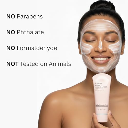 Global Beauty Care Glowing Facial Cleanser - Vitamin C Face Wash to Support Even-Looking Tone and Radiant, Brighter Skin with Niacinamide, AHA & Vitamin E, Gentle Daily Cleanser, 2.5 fl oz (3-Pack)