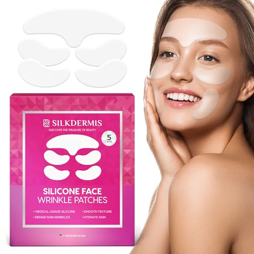 Silicone Face and Forehead Wrinkle Patches: Facial Wrinkle Patch for overnight and Smile Line and Under Eye Patches Forehead Wrinkle Treatment (Red(1 Count (Pack of 5)))