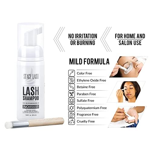 STACY LASH Lightning Speed Eyelash Extensions Glue 10ml + 50ml Shampoo / 0.3 Sec Drying time/Retention ? 6-8 Weeks/Black Adhesive/Paraben & Sulfate Free Safe Makeup & Mascara Remover