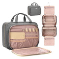 Toiletry Bag for Women with Jewelry Organizer Compartment, Jewelry Boxes for Gifts, Travel Makeup Cosmetic Bag with Hanging Hook for Full-sized Toiletries, Shampoo - Grey, Gifts for Women