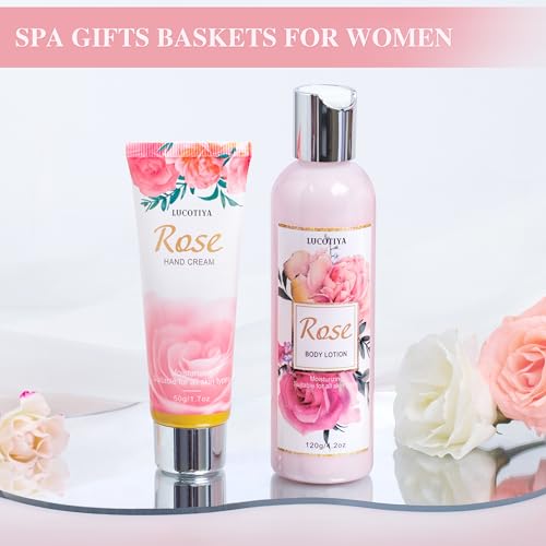 Gifts for Women, Happy Birthday Gifts for Women, Mothers Bath and Body Gift for Woman with Unique Rose Self Care Gift, Home Spa Gift Basket for Mom, Girlfriend, Sister, Female Friends, Coworker