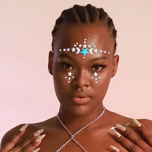 3 Pieces Star Face Stickers Crystdl Face Jewels Rhinestone Silver Rave Party Accessories for Women and Girls (B)