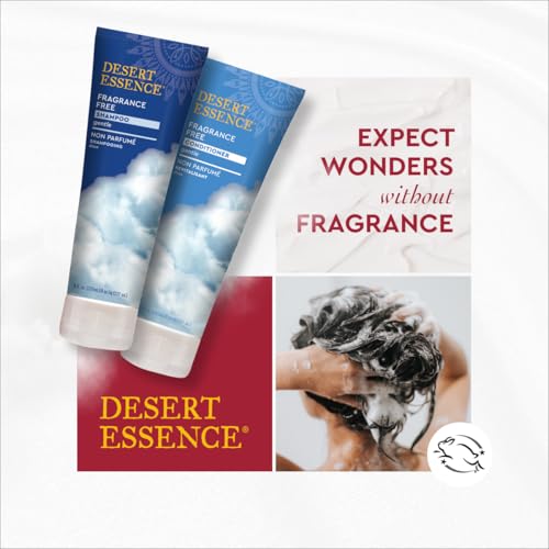 Desert Essence Fragrance Free Shampoo ? 8 fl oz ? Unscented Gentle Cleanser with Jojoba Oil, Green Tea & Comfrey ? Softens & Strengthens Hair, Adds Shine ? For Sensitive Scalps