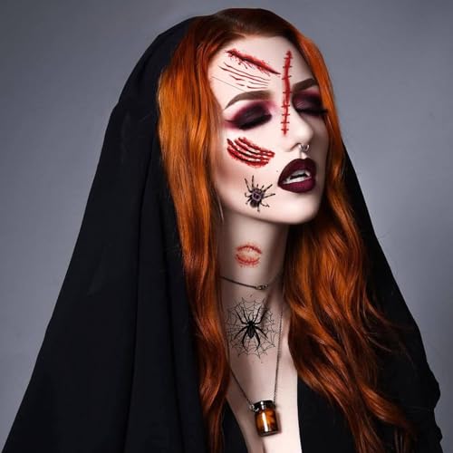 40 Sheets Fake Scars Temporary Tattoo Fake Scratch Scar Wound Body Face Stickers Halloween Makeup for Adults Cosplay Party