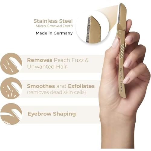 Hollywood Browzer Hair Removal and Dermaplaner - Eyebrow Razor for Women - Removes Peach Fuzz - Travel Size Eyebrow Grooming Kit - Gold - 1 pc