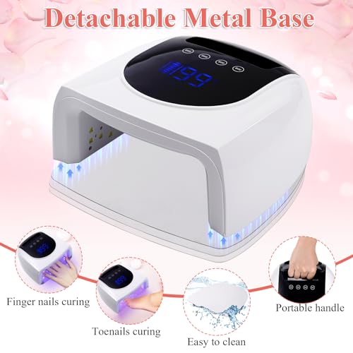 Cordless UV LED Nail Lamp, 96W UV Nail Light for Nail Polish, Portable Nail Dryer, Portable Nail Lamp with 4 Timer and LCD Display, Professional Nail Lamp for Home Salon Nail Art Tools