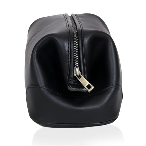 HLC Leather Toiletry Bag for Men Best Gift Premium Genuine Dopp Kit Shaving Kit Organizer Travel Kit Pouch Bag 10 inch Size (Black)
