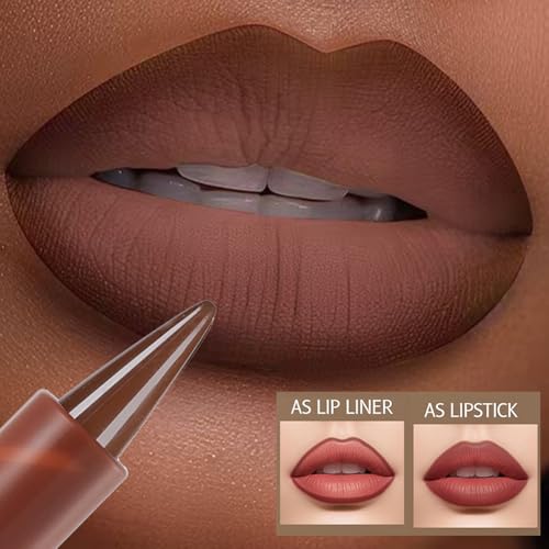 3Pcs 2 in 1 Lip Liner Set - Matte Nude Creamy Lip Pencil, Dark Brown Red High Pigmented, Long-Lasting Lip Liner with Plumping Effect (Milky Tea+Caramel+Grapes, 3Pcs)