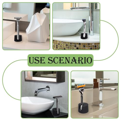 2 Pack Razor Stand For Men, Razor Stand Compatible with Gillette Razors, Suitable for Various Shaver Handles Alloy Steel Bathroom Countertop Organizer with Drainage Holes
