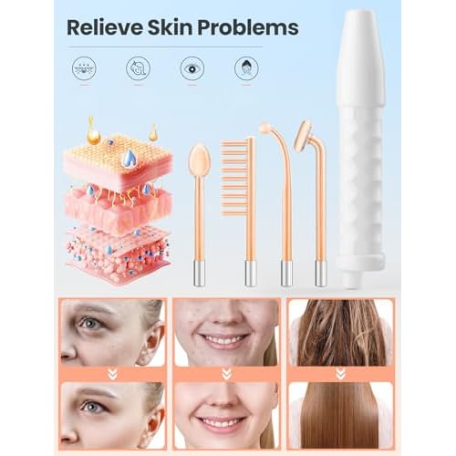 High Frequency Wand, Portable Facial Device with 4 Different Tubes