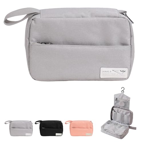 FabDay Travel Toiletry Bag with Hanging Hook Water-Resistant Cosmetic Case Makeup Bag Portable, Travel-Sized Container for Men, Silver Gray