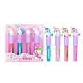 M&U MAKE YOU UP 4pc Unicorn Lip Gloss Stick for Girls- Party Favors Glossy Lip Set with Magic Topper, Girls Birthday Gift, Princess Theme Gift (4 Pack) - Non Toxic