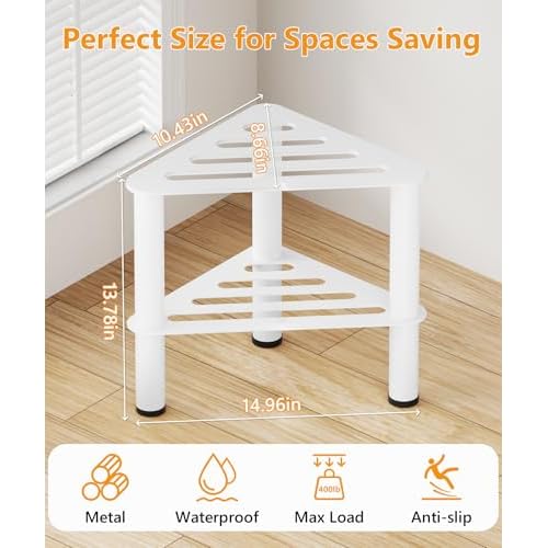 Metal Corner Shower Stool for Bathroom, Waterproof & Rustproof, Double Layer Inside Shower Rest Bench for Shaving Legs, Bathroom Stool, Spa Foot Step, Small Step Stools (White)