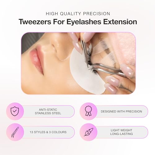 Curacoro Lash Tweezer - Professional & Precision Fiber Tip Grip Lash Tweezers for Eyelash Extensions, Multi Shapes & Purposes Tweezers for Volume, Isolation & Classic Lashes (Gold, The Good Angle)