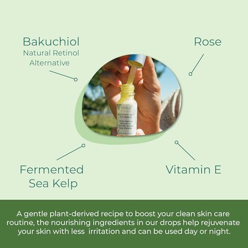 Sea-el Bakuchiol Kelp Eye Serum Plant-Based Skincare Naturally Boosts Under Eye Glow Targets Deep Wrinkles & Supports Smooth Skin - Retinol Alternative for Women or Men, Vegan - .5 oz