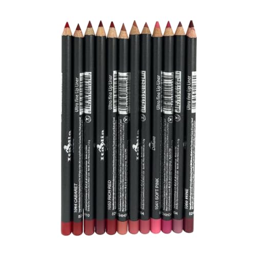 12 pcs, 12 Colors Red Tone Ultra Fine Lip Liner Set, Creamy, Long Lasting, High Pigmented Pencil, Various Shades (Red Tone)