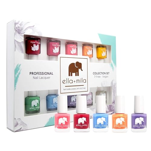 ella+mila Professional Nail Polish Set - Quick Dry Nail Polish - 10 Pack Vibrant Colors - Vegan Non-Toxic Fingernail Lacquer for Kids & Women - Long-Lasting & Chip Resistant (10 Pack x 0.24 fl oz)