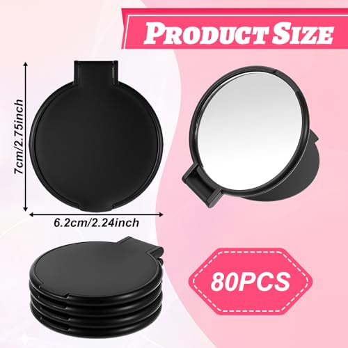 80Pcs Mini Folding Mirror for Purse, Round Makeup Mirror Portable Pocket Compact Travel Small Mirrors Mini Gifts for Women Adult Coworker Friends Halloween Christmas (2.5Inch, Black)