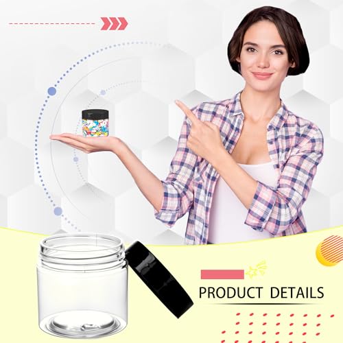 60 pcs 2 oz Clear Plastic Round Jars with Black Lids Empty Small Plastic Jars Wide-Mouth Cosmetic Storage Containers for Makeup Cream Scrubs Kitchen Food Storage