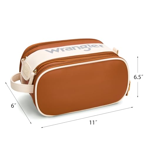 Montana West X Wrangler Large Makeup Bag Travel Toiletry Bag Portable Cosmetic Bag Make Up Organizer with Divider and Handle for Women