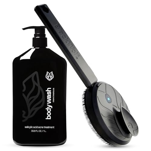 Black Wolf Vibrating Face & Sonic Body Scrubber & Charcoal Powder Body Wash for Men Bundle
