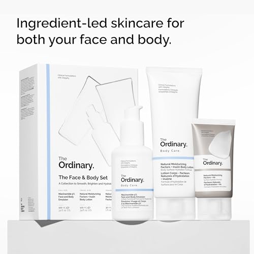 The Ordinary Face & Body Set Daily Skincare Routine with Niacinamide 5% Face & Body Emulsion, Natural Moisturizing Factors + Inulin Body Lotion, and Natural Moisturizing Factors + Hyaluronic Acid