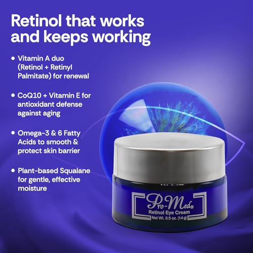 Pro-Med Retinol Eye Cream for Women & Men ? With Vitamin A, C, Hyaluronic Acid & Squalane ? Anti Aging Eye Treatment for Wrinkles, Crow¡¯s Feet, Puffiness, Dark Circles ? 0.5 oz