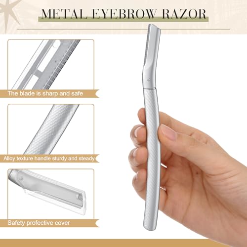 Stainless Steel Eyebrow Trimmer Set Eyebrow Grooming Scissors with Comb Dermaplane Facial Razor with 3 Blades Refills Face Grooming Razor for Women and Men