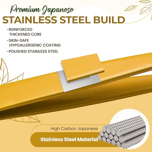 Professional Slant Tip Eyebrow Tweezers for Women & Men ? Precision Hair Removal Tool ? Stainless Steel Tweezers for Eyebrow Shaping, Facial Hair, Ingrown Hair & Splinter Removal (Golden Glow)