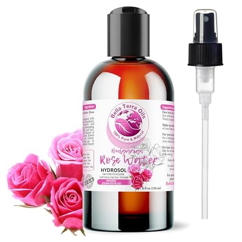 Bella Terra Oils - Rosewater Spray 8oz - Crafted from the Heart of Roses, Subtle Face and Hair Refreshment, Pure Bulgarian Rose Essence