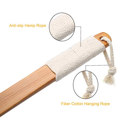 Leotruny 100% Natural Exfoliating Loofah with Long Wooden Handle Shower Back Brush (Off-White (2 Pack))