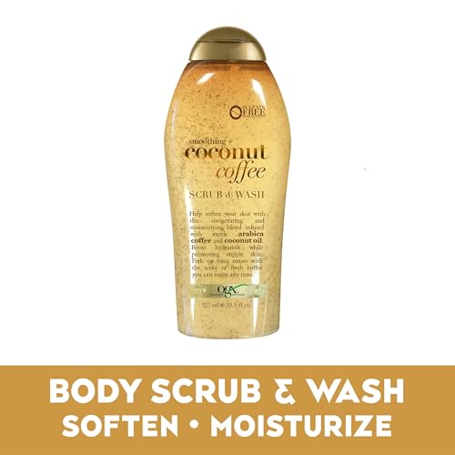 OGX Smoothing + Coconut Coffee Exfoliating Body Scrub with Arabica Coffee & Coconut Oil, Moisturizing Body Wash for Dry Skin, Paraben-Free with Sulfate-Free Surfactants, 19.5 Fl Oz (Pack of 2)