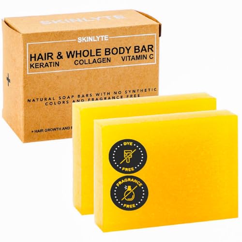 Natural Hair & Whole Body Bar Soap - Hair & Skin Repair - Keratin & Collagen Peptides | Hair: Promotes Growth, Repair, Strength, Volume | Skin: Anti-Aging, Firm, Elasticity w/Organic Sulfur