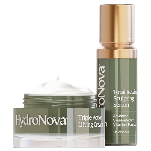 HYDRONOVA Skincare Bundle: Anti-Aging Face & Neck Cream + Total Rewind Sculpting Serum ? Skin-Firming, Wrinkle-Reducing Moisturizer & Line-Smoothing Dark Spot Corrector