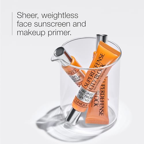 Clinique Superdefense City Block Oil Free Broad Spectrum SPF 50 Daily Energy + Face Protector | Sheer, Weightless Makeup Primer + Sunscreen, 1.4 Fl Oz