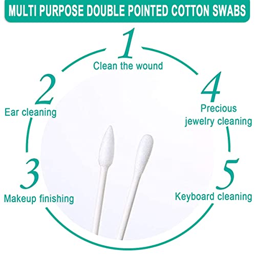 1000 Pack Cotton Swab Individually Wrapped, Individually Wrapped Double Tipped Cotton Swabs Paper Sticks Cotton Buds(White, Round/Pointed End)