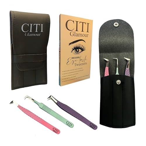 Lash Tweezers For Eyelash Extension Pack of 3 Volume,90 Degree,Boot Volume with Precision Fiber Tip in pastel shade with Diamond Grip (Pack of 3 - Pastel Colors)