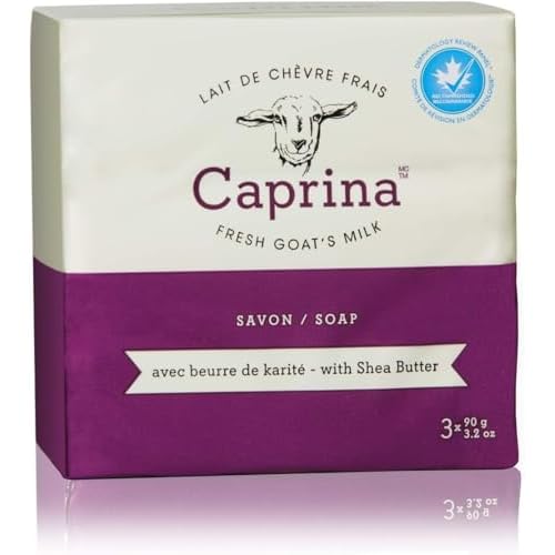 Caprina Fresh Goat¡¯s Milk Bar Soap,SHEA BUTTER (3-Pack), 3.2 oz (90 g) Each, Gentle Daily Cleanser, Softening & Biodegradable Formula, No Phosphates or Parabens