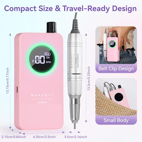 Makartt Rechargeable Nail Drill ? 35000RPM Electric Nail File,Portable E File for Gel Nail Shaping & Removal, Quiet, Lightweight, 6H Battery, Easy to Use for Home & Salon, YEEYAN