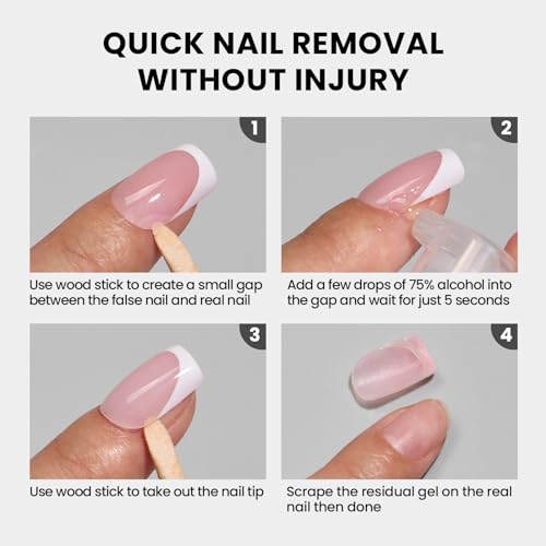 btartboxnails Gap-filled Solid Nail Gel and Long Square Brighter Pastel French Tip Press on Nails Set