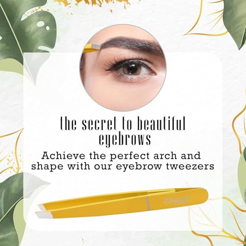 Professional Stainless Steel Eyebrow Tweezers for Women & Men ? Precision Slant Tip Hair Removal Tool for Eyebrows, Facial Hair & Ingrown Hairs ? Durable, Non-Slip Grip (Yellow)