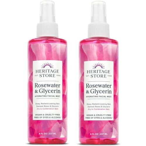 HERITAGE STORE Rosewater & Glycerin 2-pack - Hydrating Facial Mist - Dry Combination Skin Care - Rose Water Spray with Vegetable Glycerine - Made Without Dyes or Alcohol, Hypoallergenic, Vegan, 8oz ea