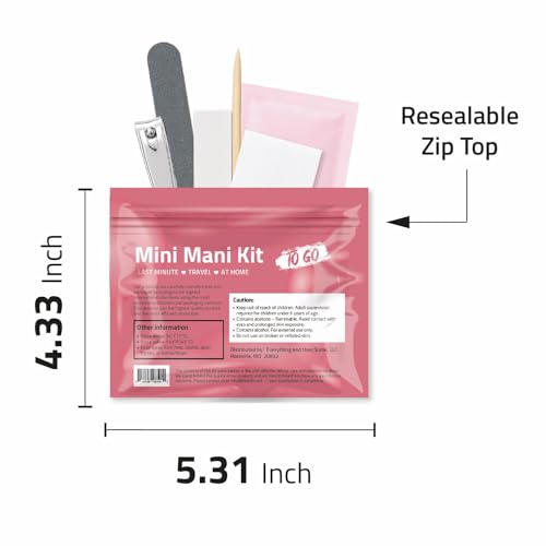 Mini Mani Kit ? Disposable Manicure Set with Nail Clipper, File, Buffer, Cuticle Stick, Remover Pad & Alcohol Wipe ? Single-Use Nail Care Kit for Travel, Events, or Bulk Hygiene (Regular, 5, Count)