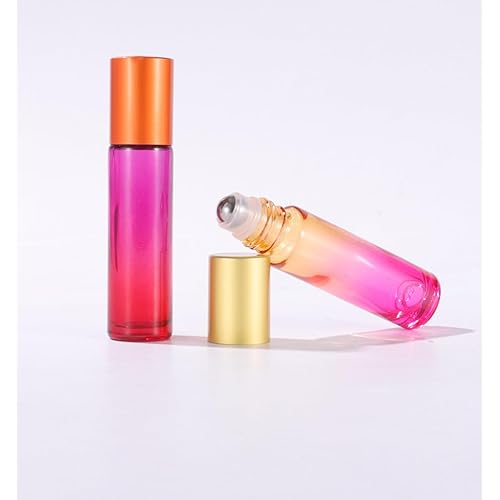 10 Packs 10ml Gradient Color Essential Oil Roller Bottles,Thick Glass Empty Refillable Roll On Bottles with Stainless Steel Roller Balls for Travel,Fragrance,Perfume, Essential Oil (Green)