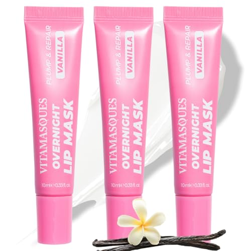 Vitamasques Overnight Lip Mask - Hydrating Vanilla Lip Balm Moisturizer with Vitamins & Natural Oil Hydrates, Nourishes & Plumps Lips Area - Korean Skin Care Lip Care Products (Pack of 3)